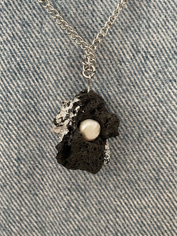 Handmade Colier lava rock si perla
