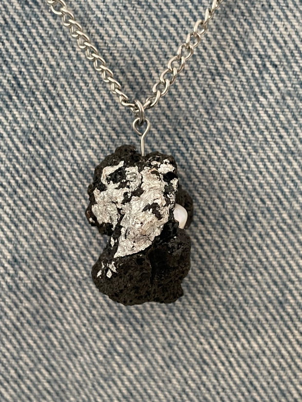 Handmade Colier lava rock si perla