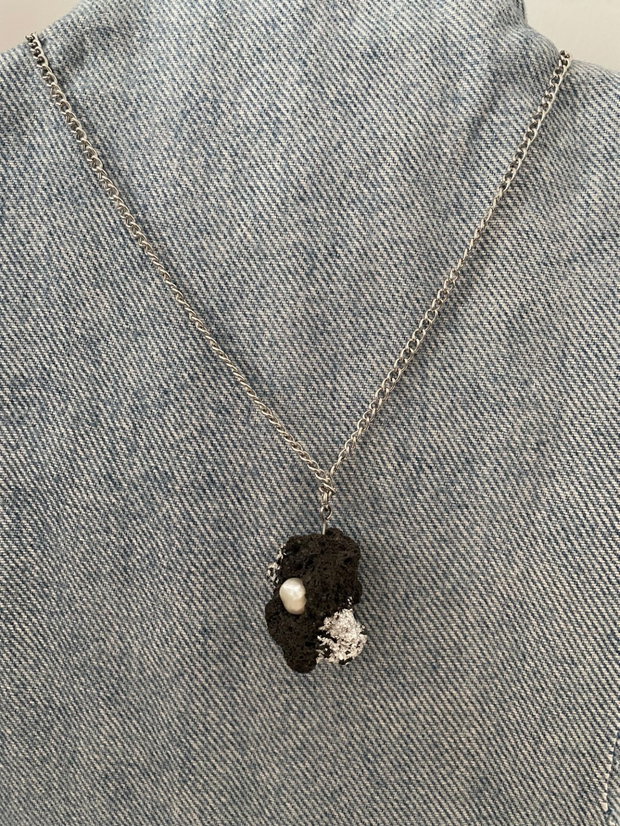 Handmade Colier lava rock si perla