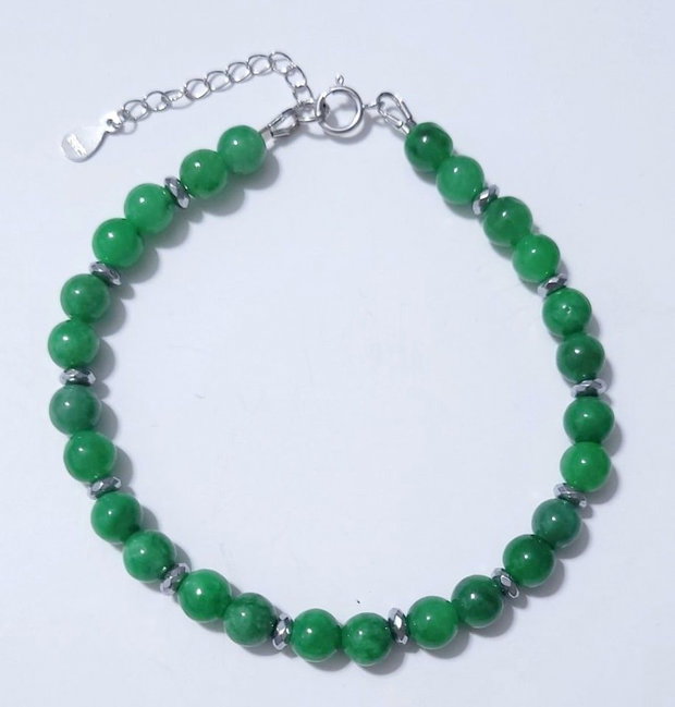 Bratara argint 925 cu calcedonie verde si hematit