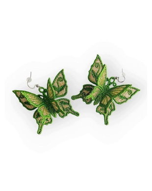 Cercei Fluture Verde cu Aripi Duble