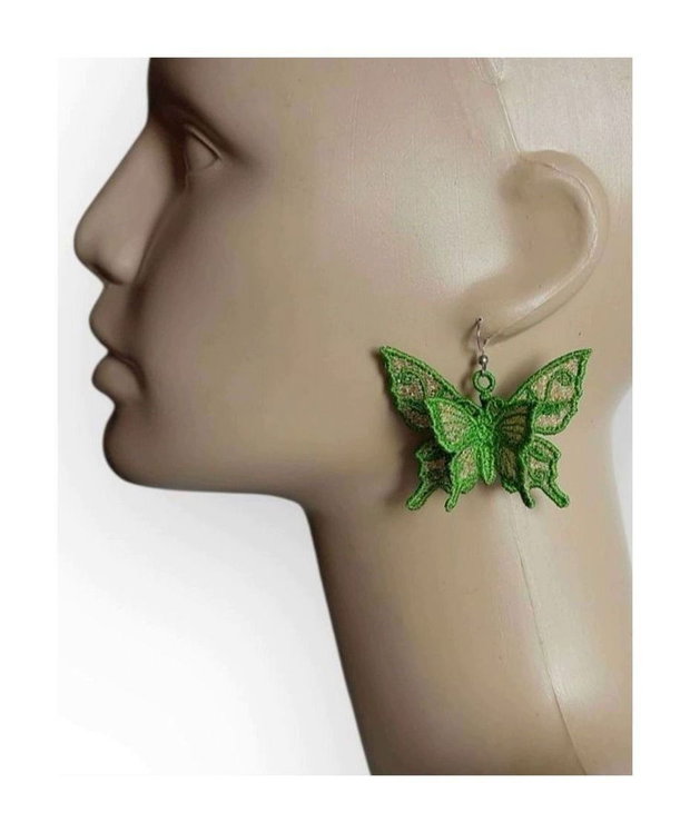 Cercei Fluture Verde cu Aripi Duble