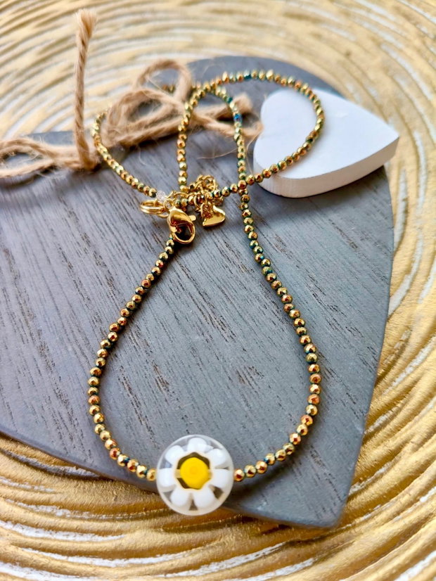 Colier CHOKER hematite aurii fine & piesa Millefiori