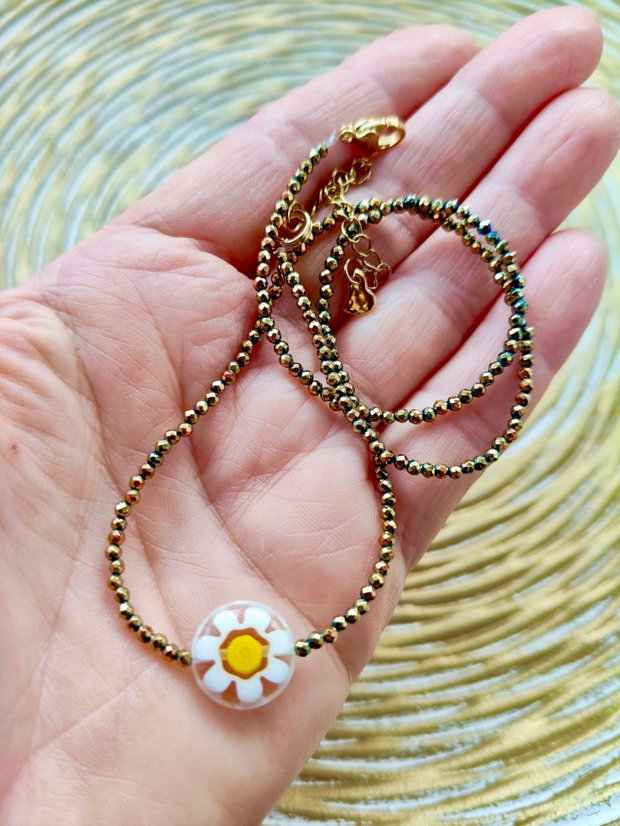 Colier CHOKER hematite aurii fine & piesa Millefiori