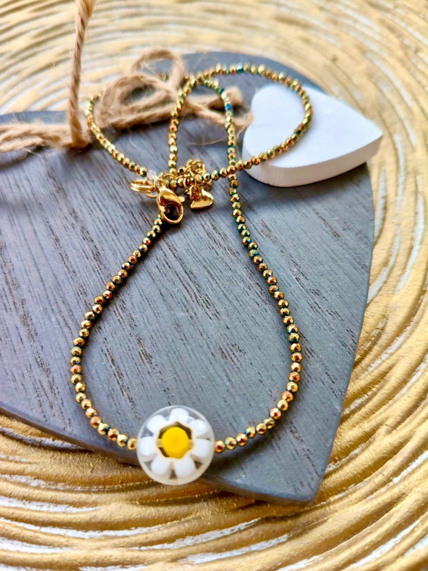 Colier CHOKER hematite aurii fine & piesa Millefiori