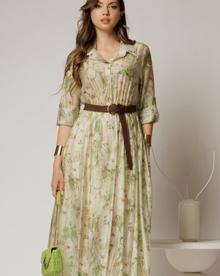 Rochie midi verde cu imprimeuri din tencel