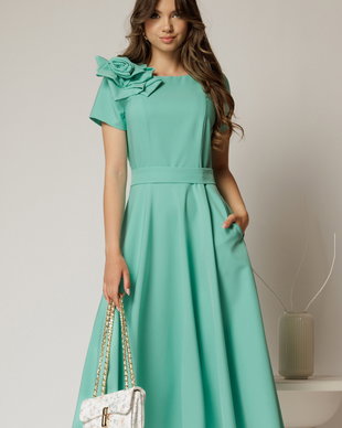 Rochie DY Fashion verde clos cu trandafir la umar si cordon detasabil