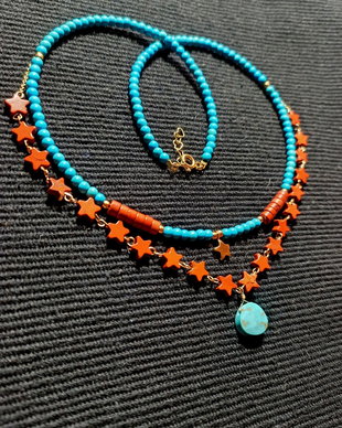 Colier vermeil turcoaz reconstruit si natural brioleta jasp rosu heishi stelute charm argint placat cu aur steluta lant vermeil minimalist boho chic trendy
