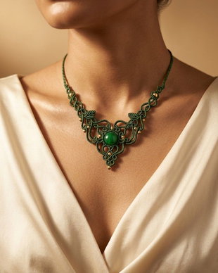 Colier delicat micromacrame cu jad verde