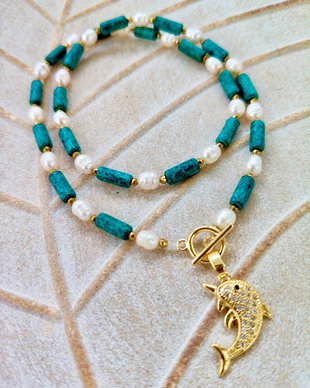 Colier Choker ceramica  & perle de cultura albe
