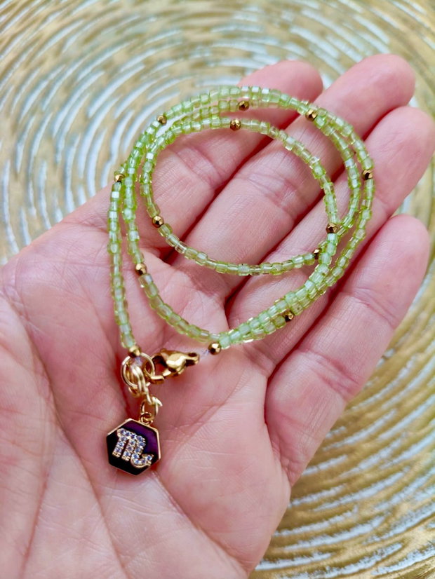 Colier CHOKER Peridot natural & mini pandantiv zodie