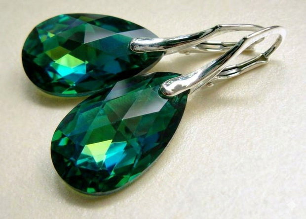 Cercei Cristale Swarovski si Argint 925 - CE253.5 - cercei verzi, cercei cristale mari, cercei stralucitori, cercei picatura, cadou romantic, cercei ocazie, cercei cadou, cadou iubita