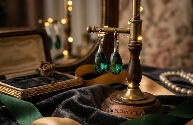 Cercei Cristale Swarovski si Argint 925 - CE253.5 - cercei verzi, cercei cristale mari, cercei stralucitori, cercei picatura, cadou romantic, cercei ocazie, cercei cadou, cadou iubita