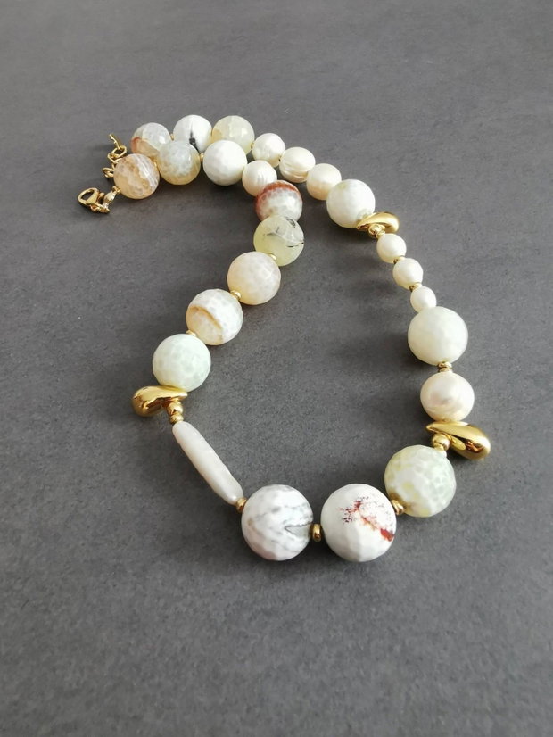 Set colier si cercei cu agate si perle de cultura CP54