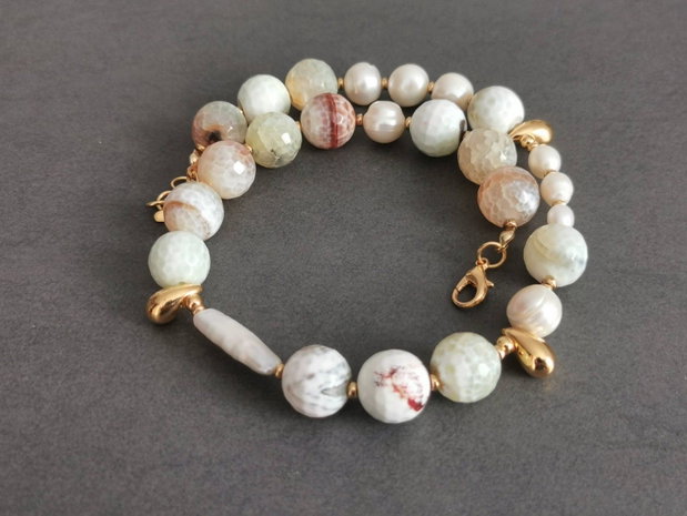 Set colier si cercei cu agate si perle de cultura CP54