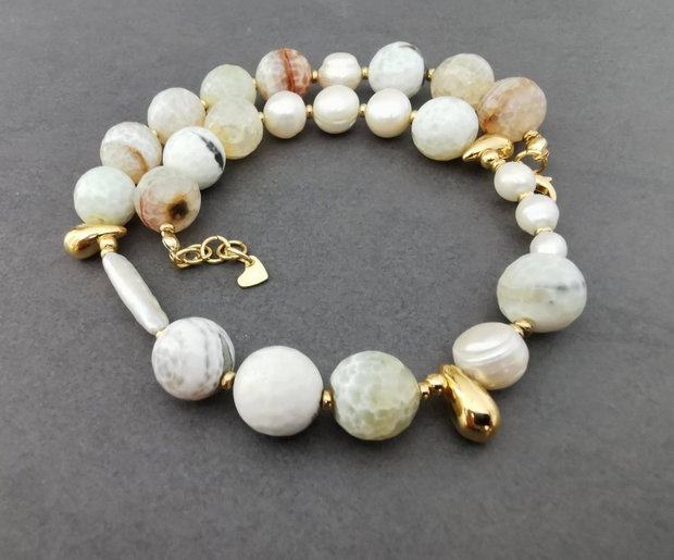 Set colier si cercei cu agate si perle de cultura CP54