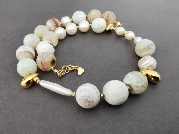 Set colier si cercei cu agate si perle de cultura CP54