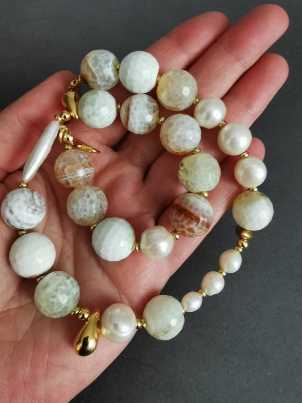 Set colier si cercei cu agate si perle de cultura CP54