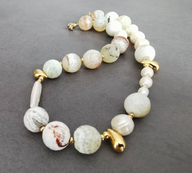 Set colier si cercei cu agate si perle de cultura CP54