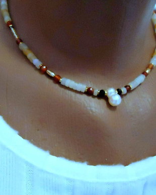 Colier gingas discuri heishi, jad topaz degrade