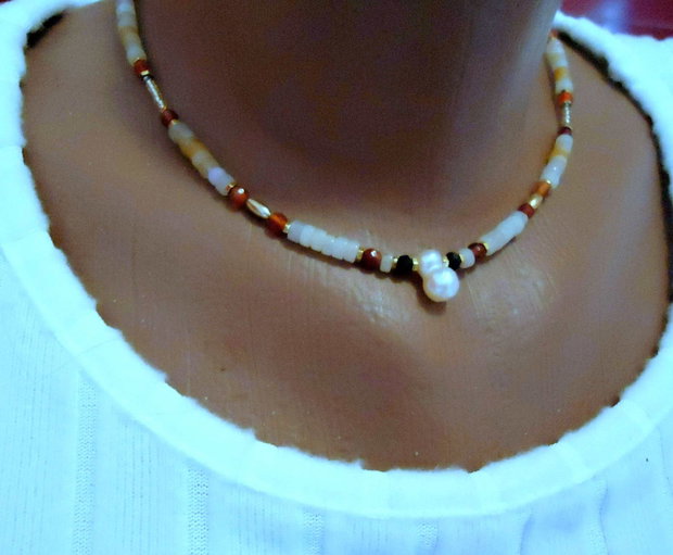 Colier gingas discuri heishi, jad topaz degrade
