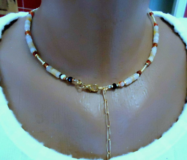 Colier gingas discuri heishi, jad topaz degrade