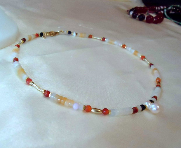 Colier gingas discuri heishi, jad topaz degrade