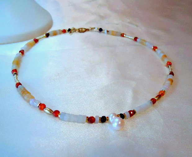 Colier gingas discuri heishi, jad topaz degrade
