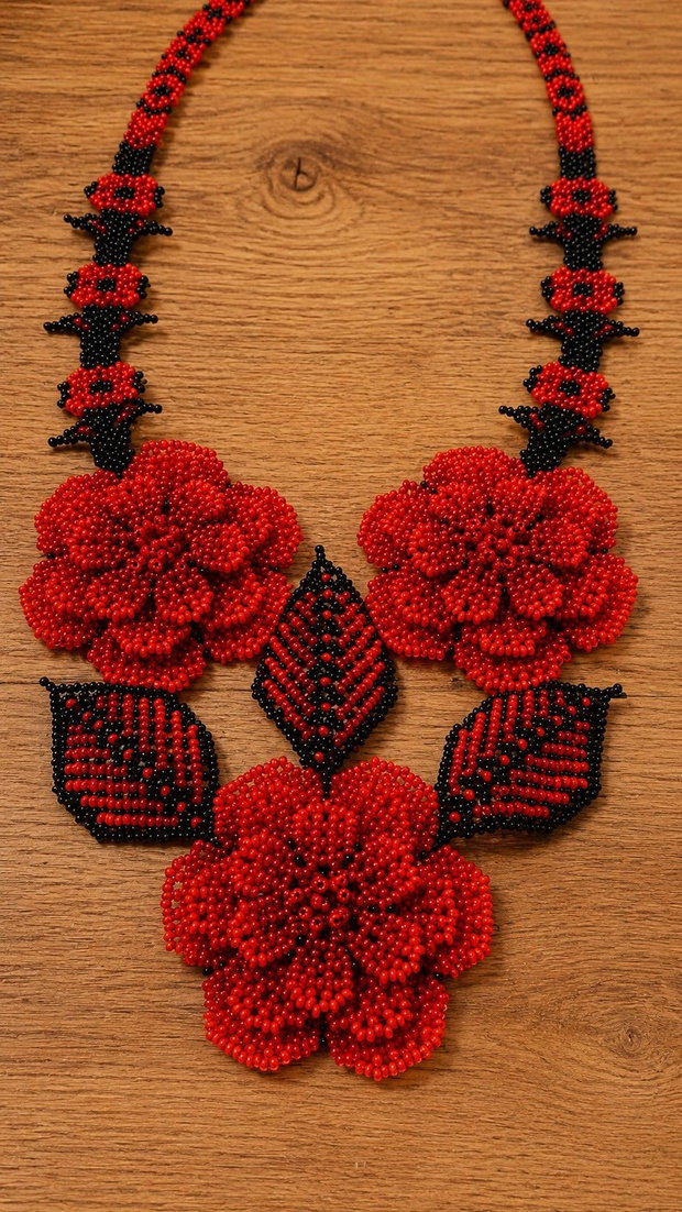 Colier flori rosii