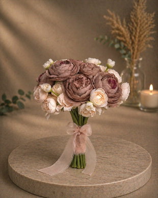 Buchet mireasă romantic în nuanțe nude și blush