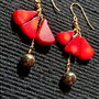 Cercei vermeil coral pirita lant argint placat cu aur boho chic trendy