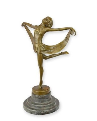 Dansatoare Art Deco-statueta din bronz cu un soclu din marmura