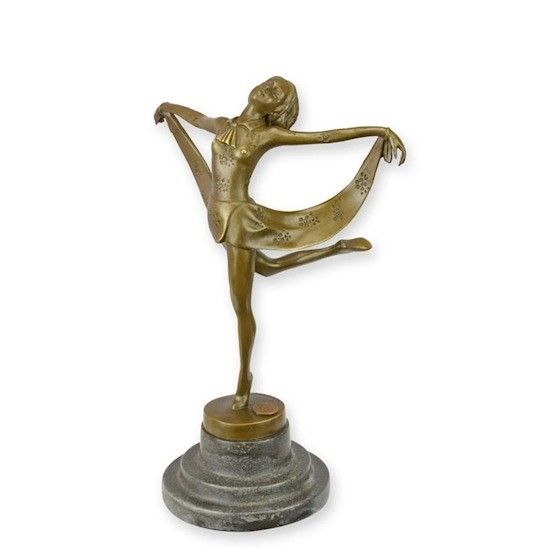 Dansatoare Art Deco-statueta din bronz cu un soclu din marmura