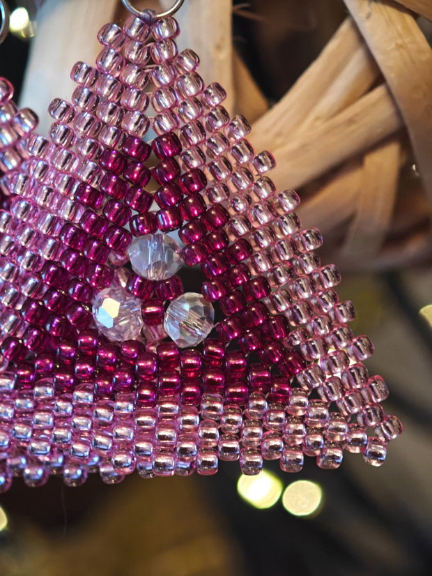 Cercei unicat roz din mărgele sticla Cehia și cristale Swarovski