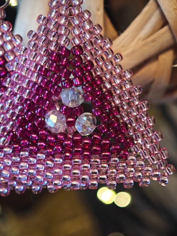 Cercei unicat roz din mărgele sticla Cehia și cristale Swarovski
