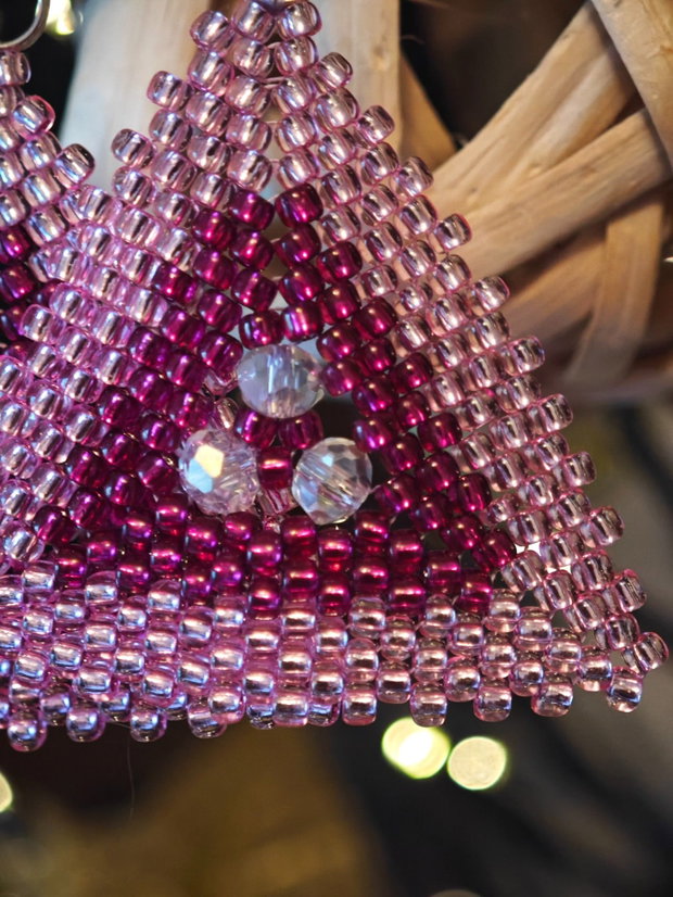 Cercei unicat roz din mărgele sticla Cehia și cristale Swarovski