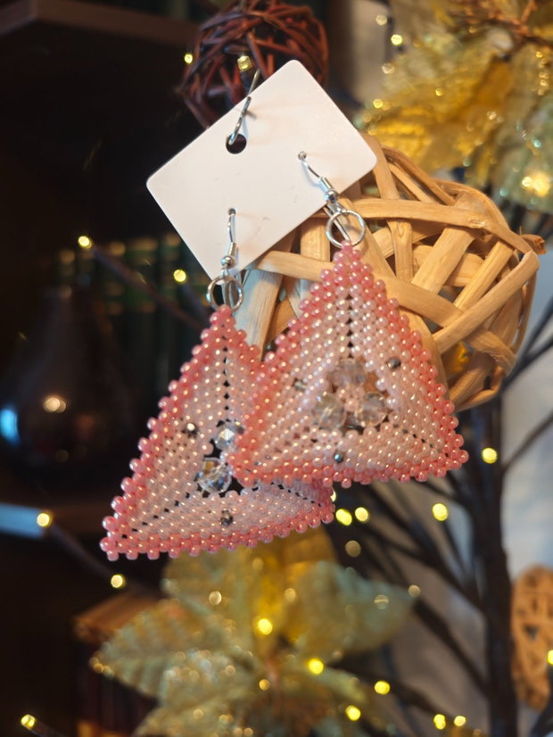 Cercei unicat roz din mărgele sticla Cehia și cristale Swarovski