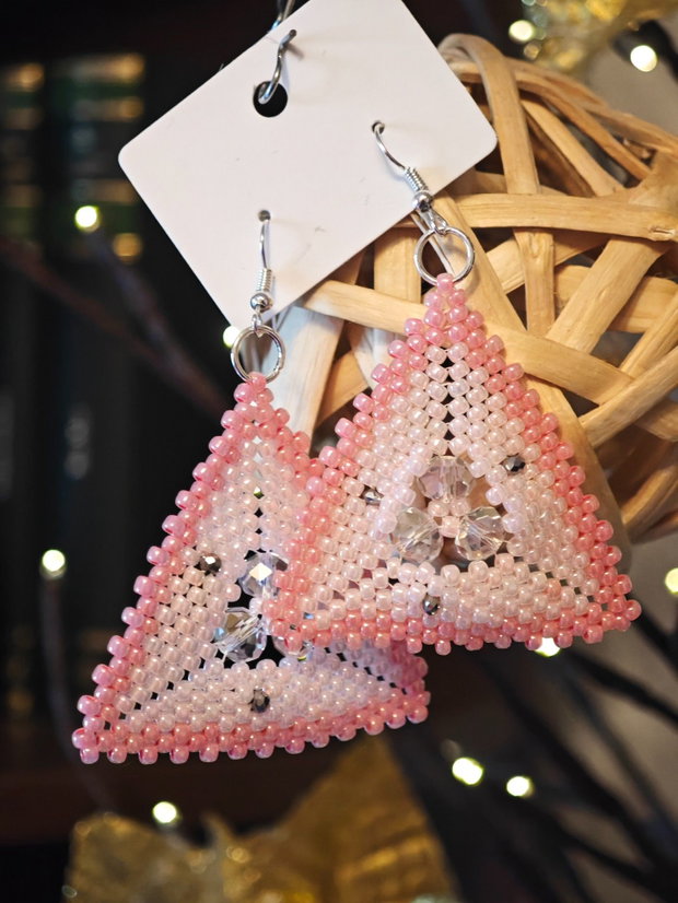 Cercei unicat roz din mărgele sticla Cehia și cristale Swarovski