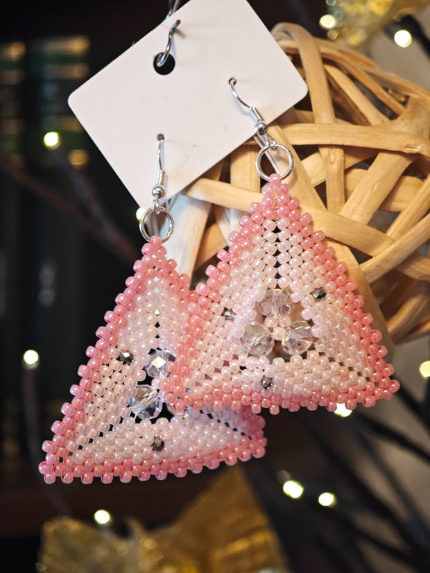 Cercei unicat roz din mărgele sticla Cehia și cristale Swarovski