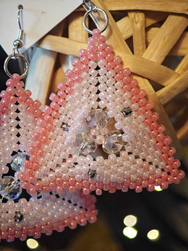 Cercei unicat roz din mărgele sticla Cehia și cristale Swarovski
