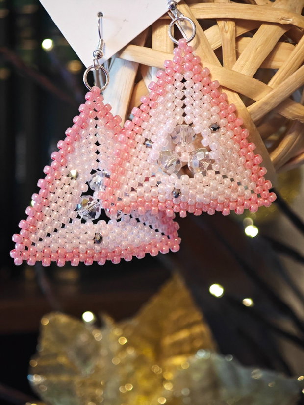 Cercei unicat roz din mărgele sticla Cehia și cristale Swarovski