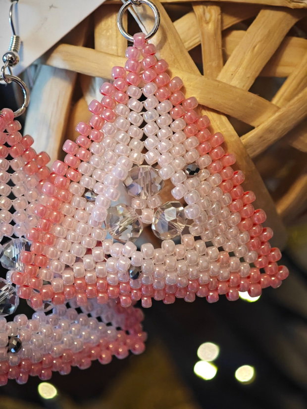 Cercei unicat roz din mărgele sticla Cehia și cristale Swarovski