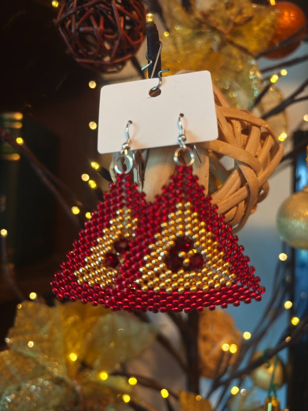 Cercei unicat rosu - auriu din mărgele sticla Cehia și cristale Swarovski