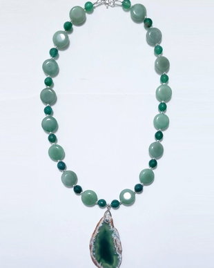 Colier argint 925 cu agat verde, aventurin si hematit