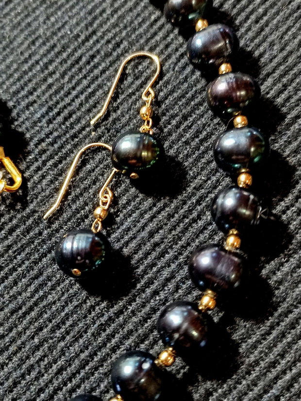 Set vermeil perle naturale de cultura negre colier cercei clasic trendy