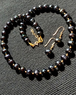 Set vermeil perle naturale de cultura negre colier cercei clasic trendy