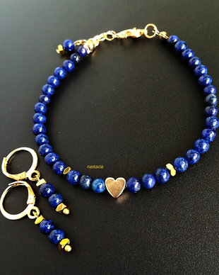 set lapis lazuli cu inimioara