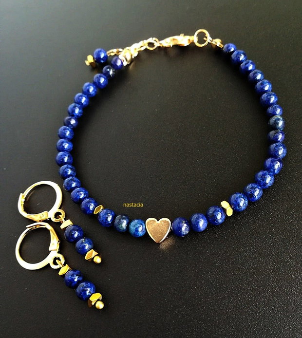 set lapis lazuli cu inimioara