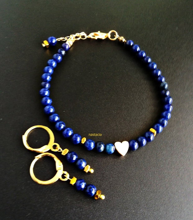 set lapis lazuli cu inimioara