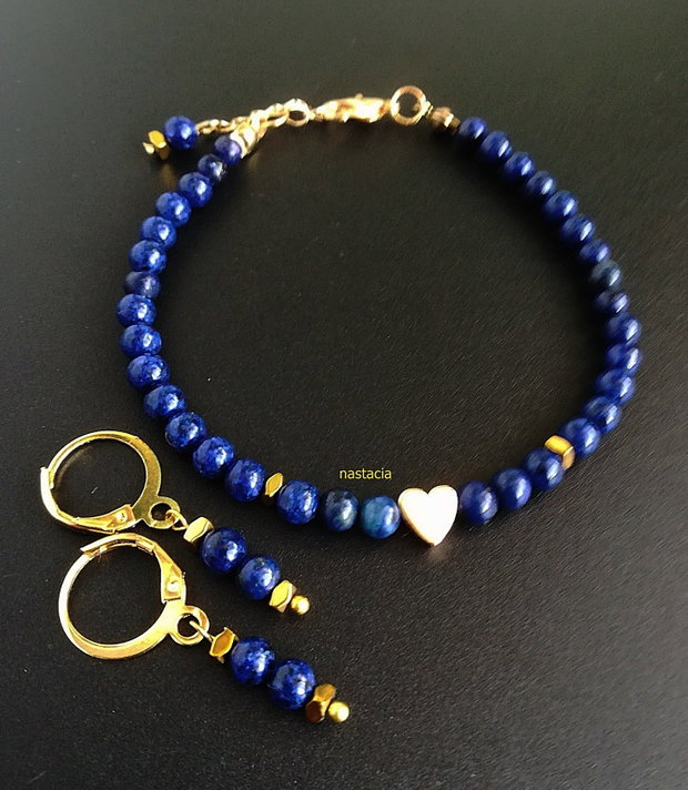 set lapis lazuli cu inimioara